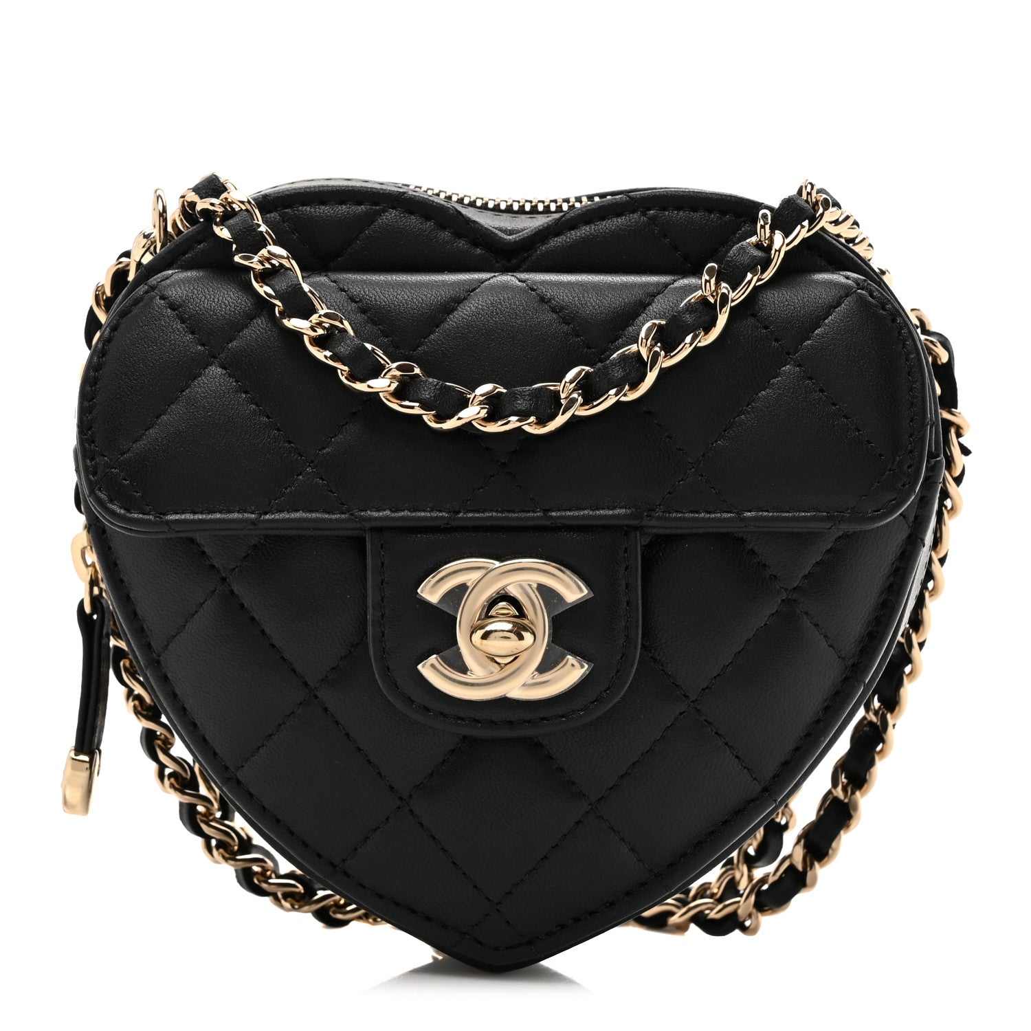 Chanel Lambskin Quilted CC In Love Heart Clutch With Chain Black 1 of 10