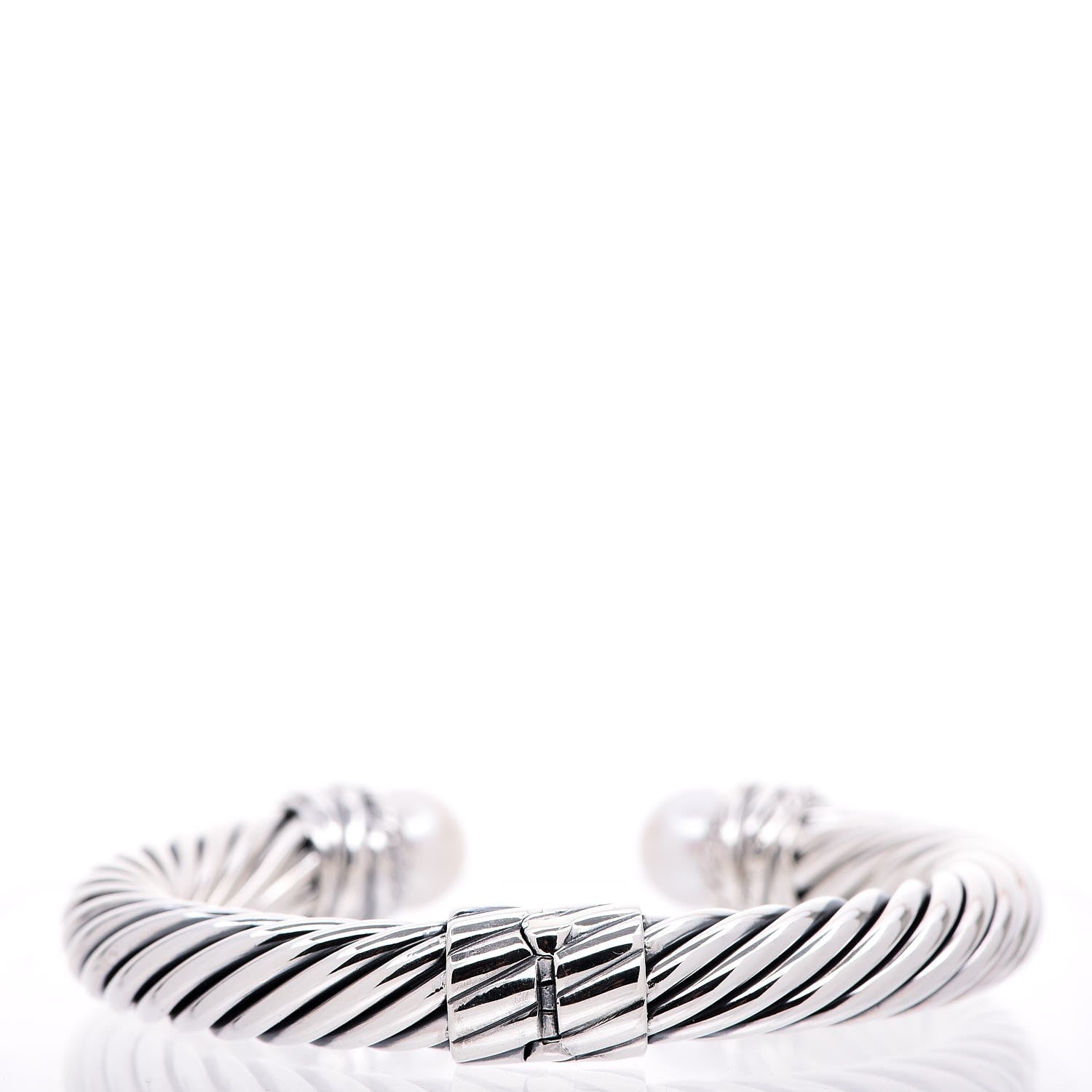David Yurman Sterling Silver Diamond Pearl 10mm Crossover Hinge Bracelet 3 of 6