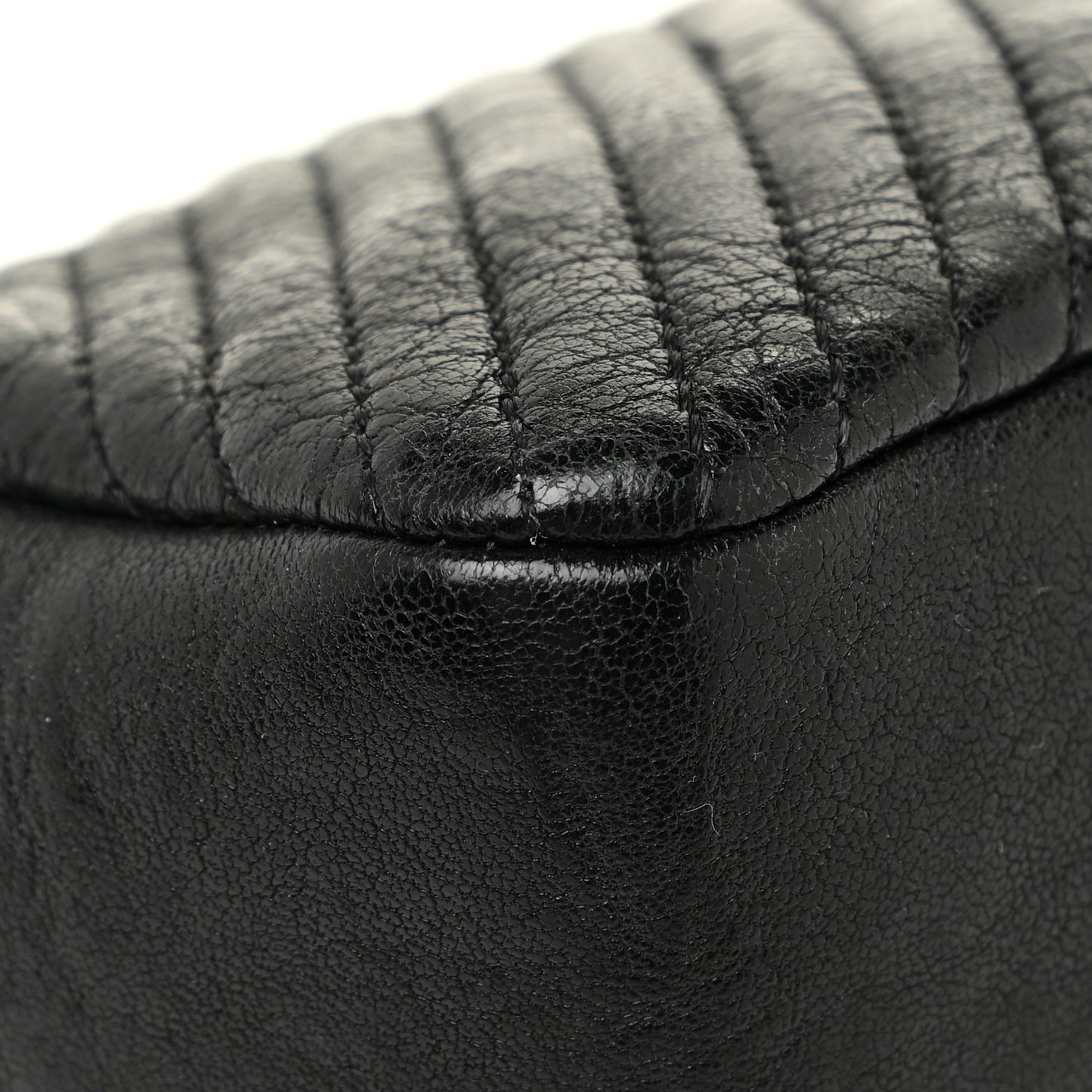 Calfskin Chevron Quilted Small Surpique Flap Black