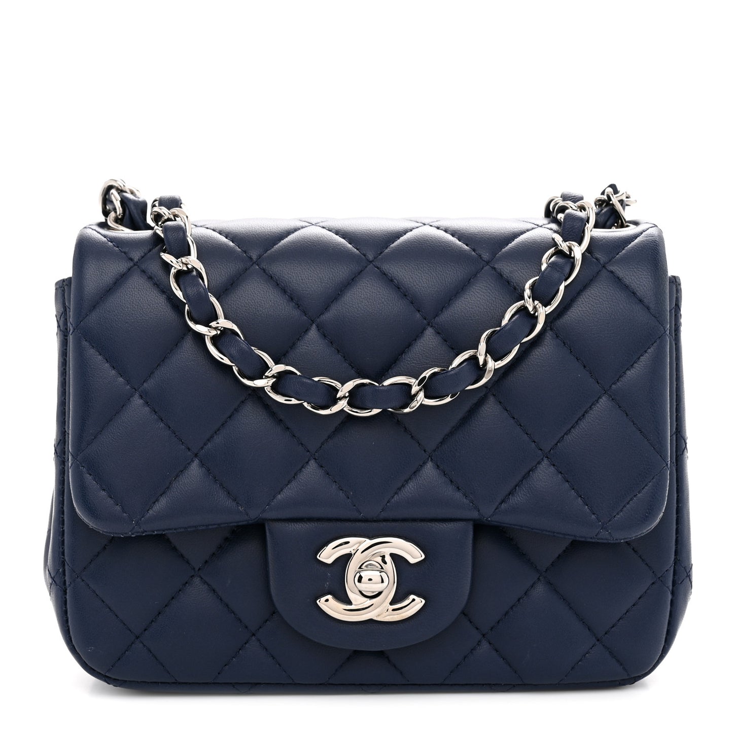 Lambskin Quilted Mini Square Flap Navy