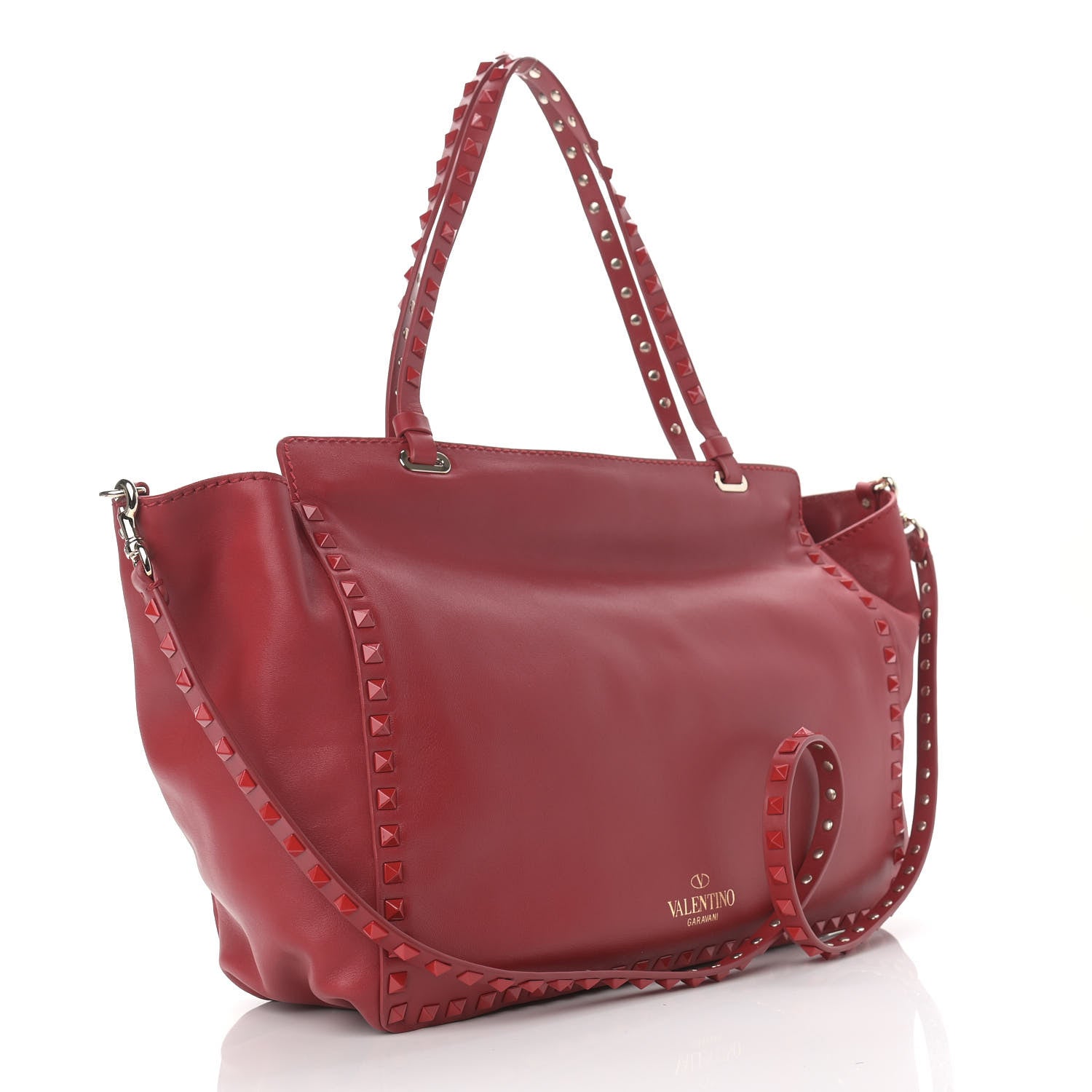 Valentino Garavani Vitello Monochrome Medium Rockstud All Over Tote Rosso Valentino 3 of 10