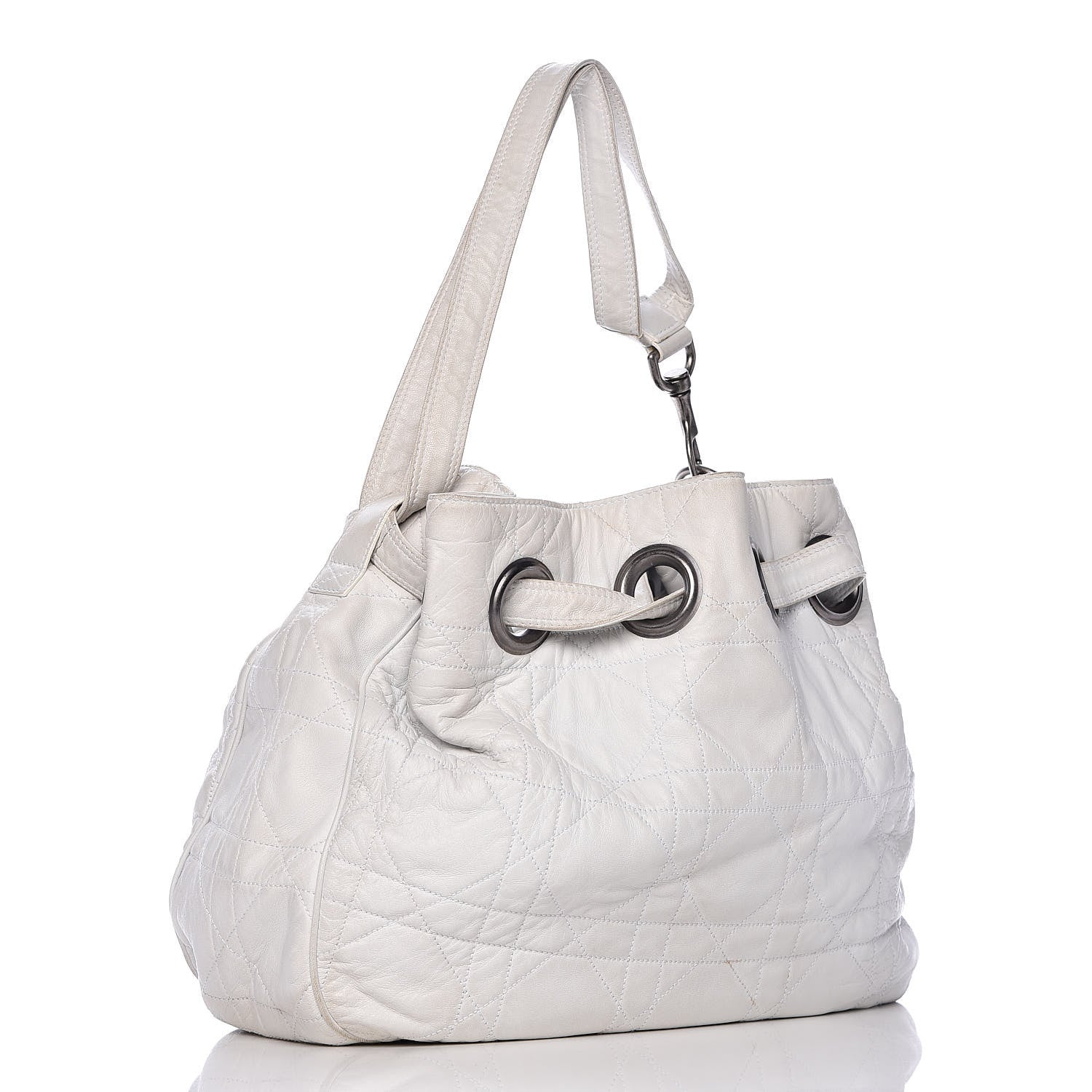 Christian Dior Lambskin Cannage Drawstring Bag White 3 of 24