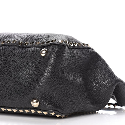 Valentino Garavani Pebbled Calfskin Medium Rockstud Tote Black 20 of 23
