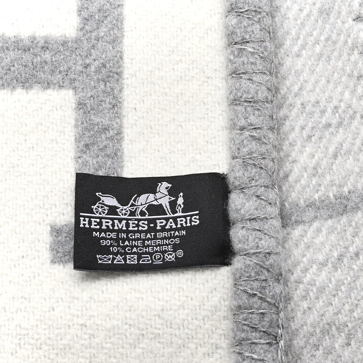 Hermes Wool Cashmere Avalon III Blanket Ecru Gris Clair 3 of 3
