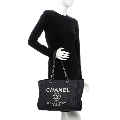 Chanel Canvas Small Deauville Tote Dark Blue 2 of 8