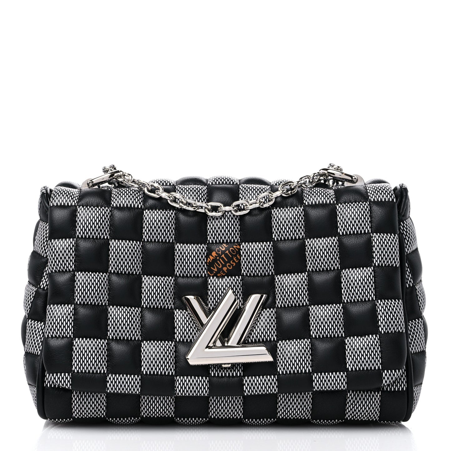 Calfskin Damier Twist Shoulder Bag BB Black White