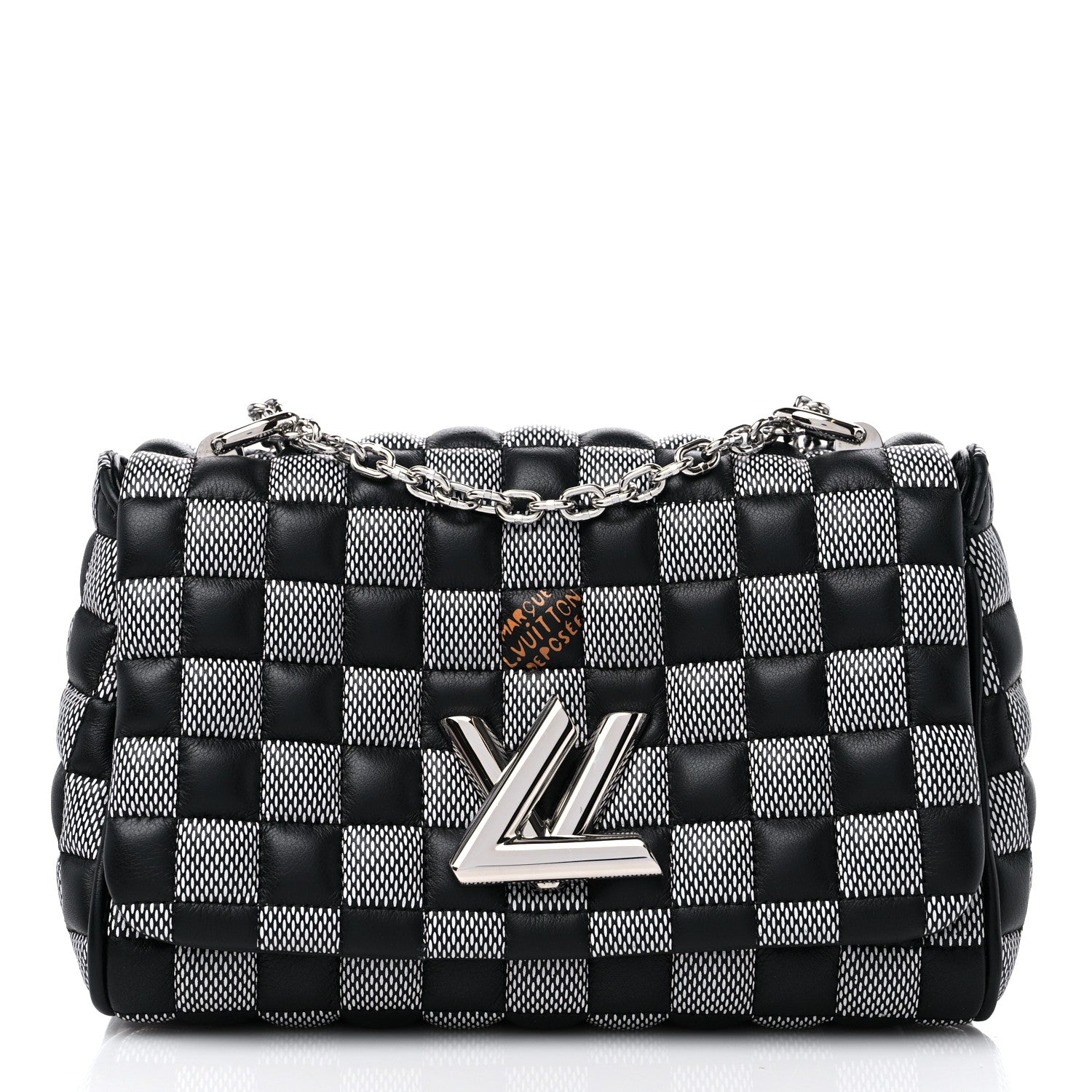 Louis Vuitton Calfskin Damier Twist Shoulder Bag BB Black White 3 of 10