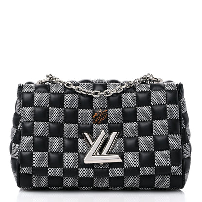 Louis Vuitton Calfskin Damier Twist Shoulder Bag BB Black White 3 of 10