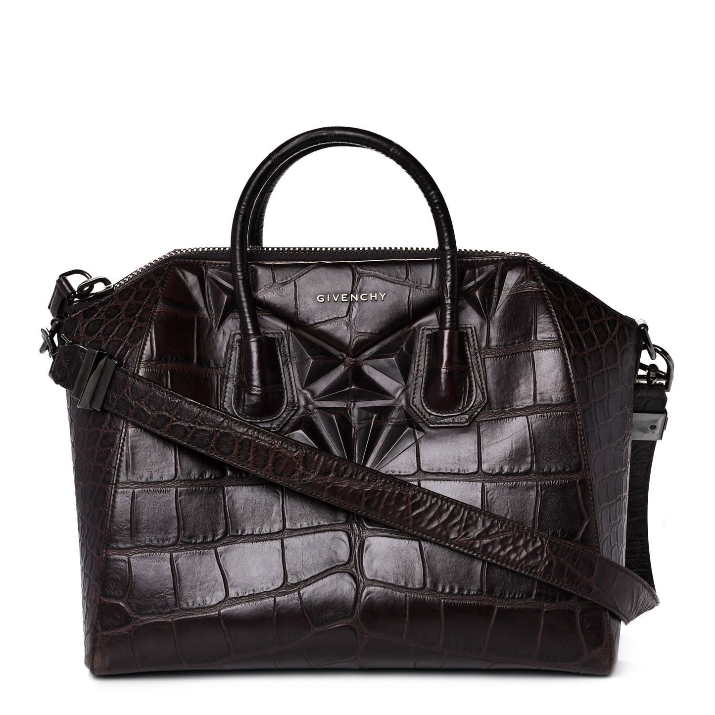 Calfskin Crocodile Embossed 3D Stud Medium Antigona Brown