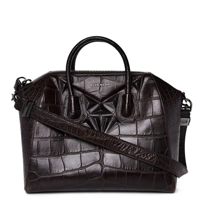 Givenchy Calfskin Crocodile Embossed 3D Stud Medium Antigona Brown 1 of 12