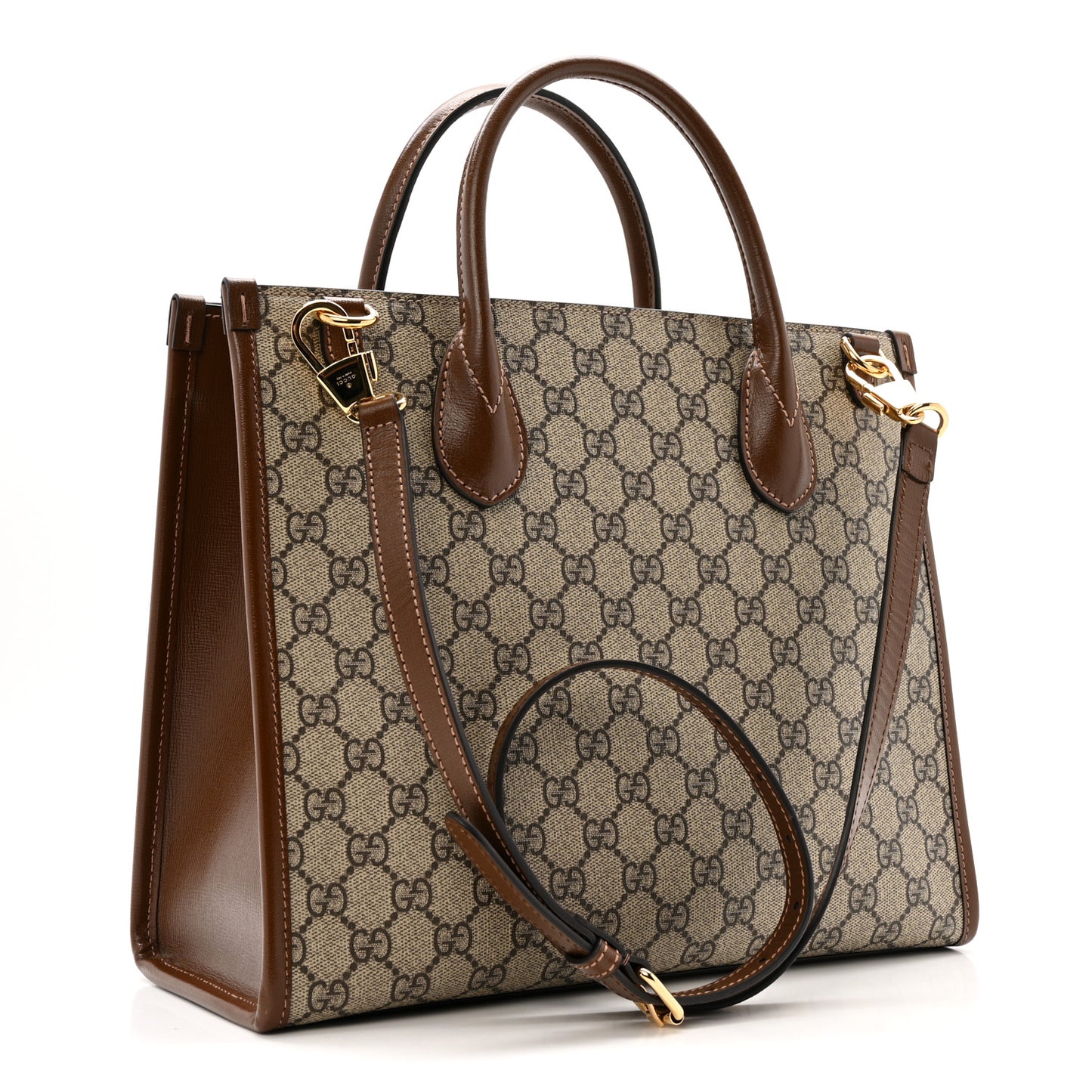 GG Supreme Monogram Azalea Calfskin Small Retro Interlocking G Tote Bag Beige Ebony Brown Sugar