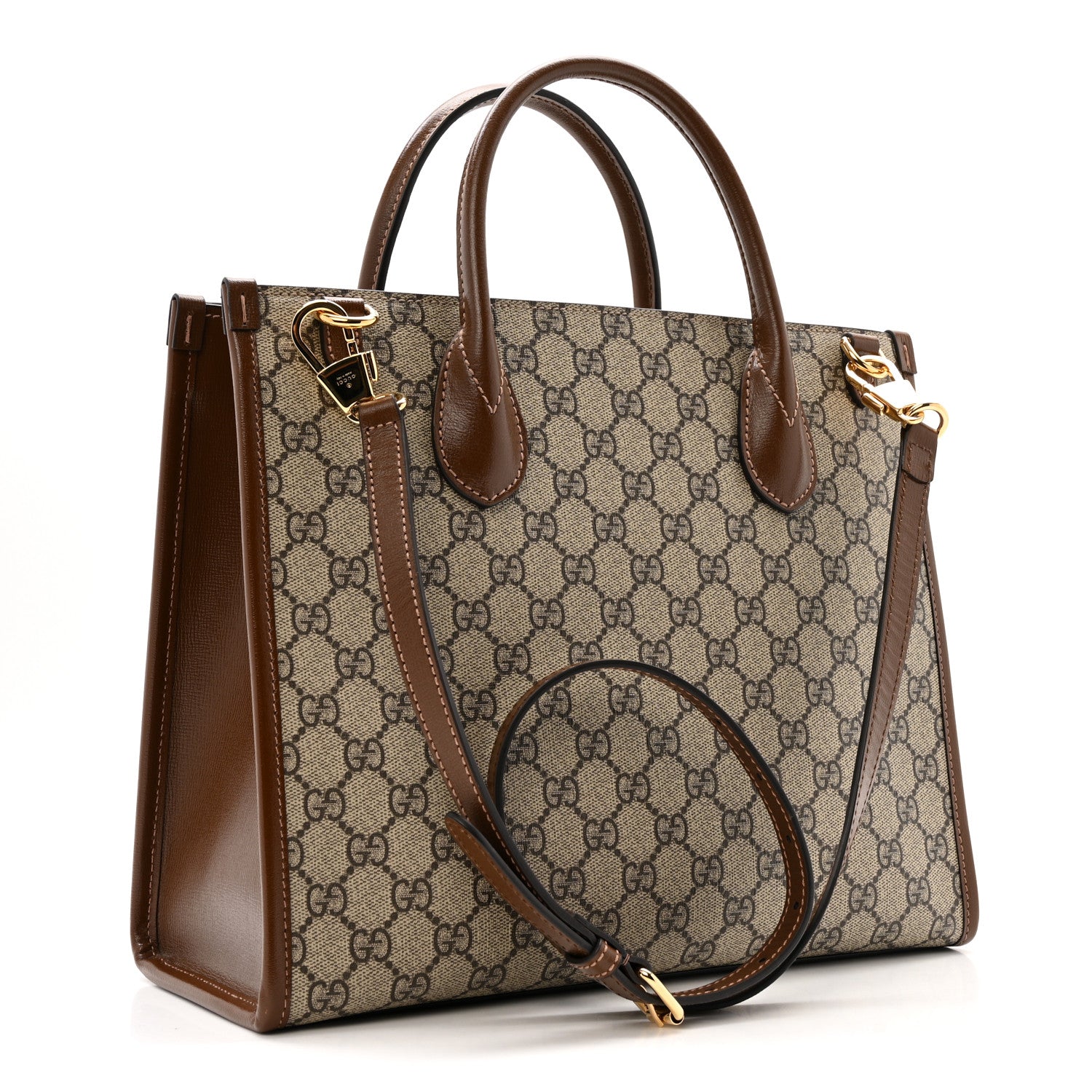 Gucci GG Supreme Monogram Azalea Calfskin Small Retro Interlocking G Tote Bag Beige Ebony Brown Sugar 3 of 12