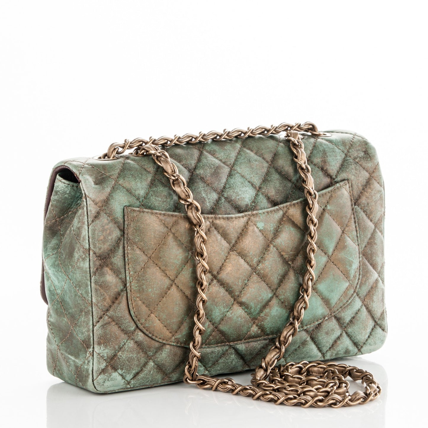 Lambskin Quilted Jumbo Single Flap Green