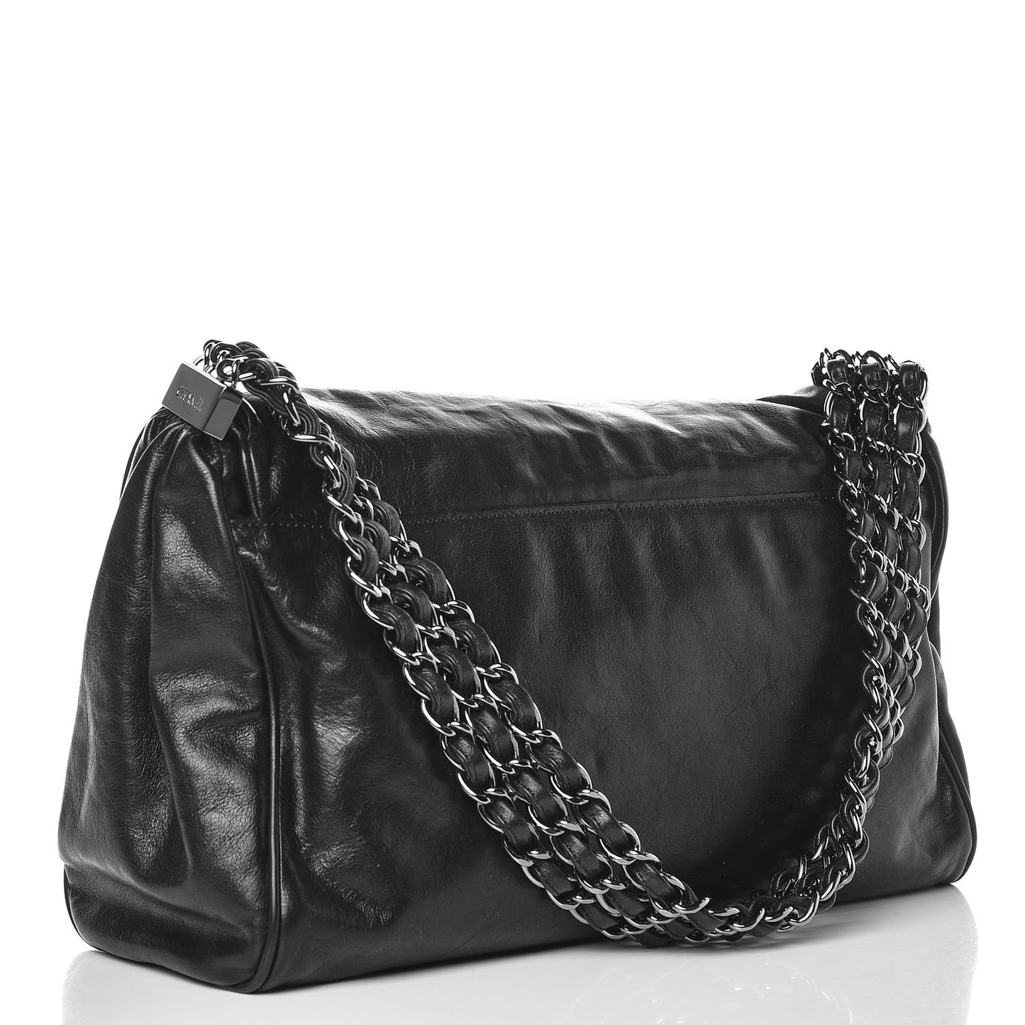 Calfskin Large Rock and Chain Flap Black
