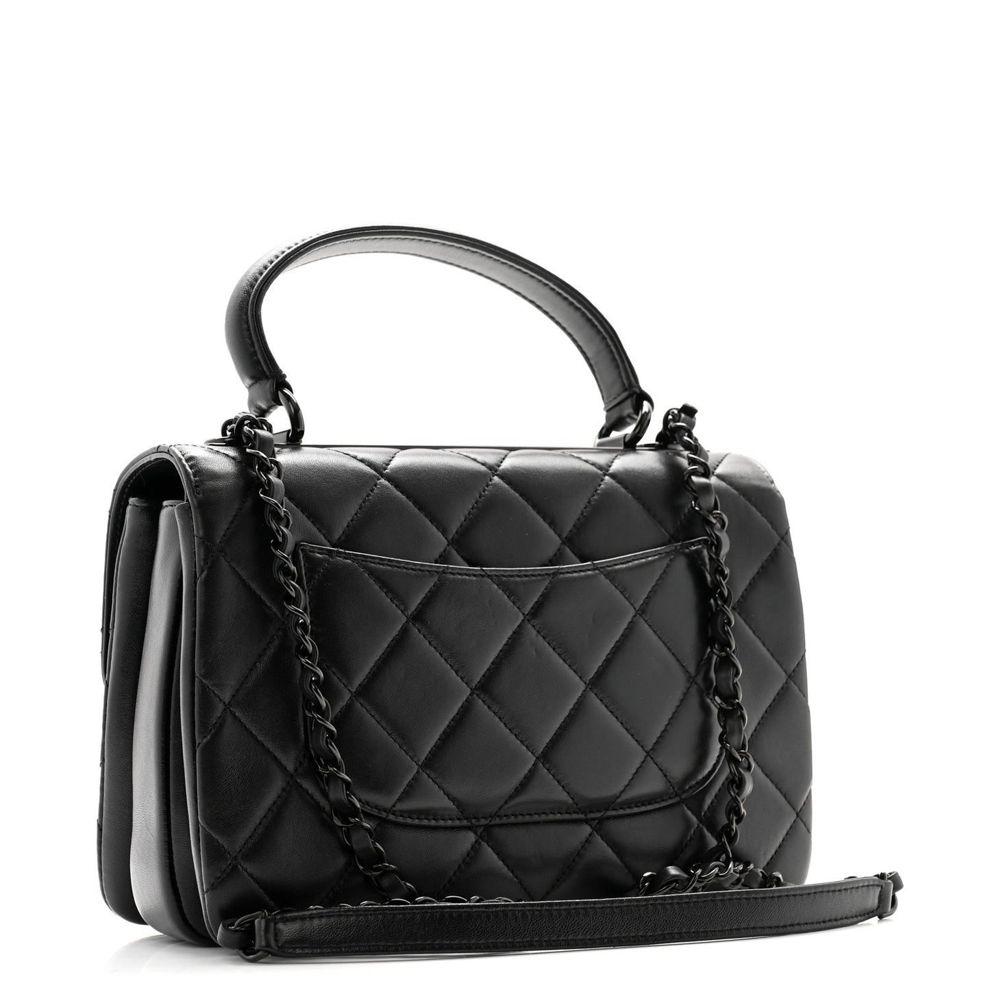 Lambskin Quilted Small Trendy CC Dual Handle Flap Bag So Black