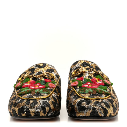 Gucci Lurex Jacquard Leopard Embroidered Womens Princetown Slippers 36.5 Black Gold 3 of 11