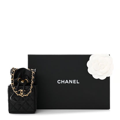 Chanel Calfskin Quilted Mini Drawstring Bucket Bag Black 12 of 12