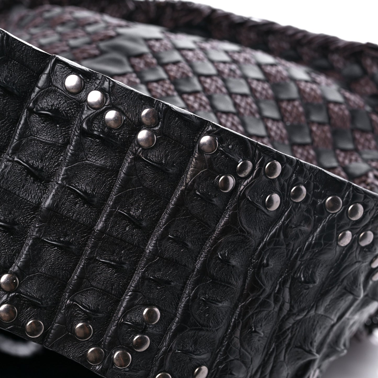 Nappa Intrecciato Alligator Fringe Shoulder Bag Black