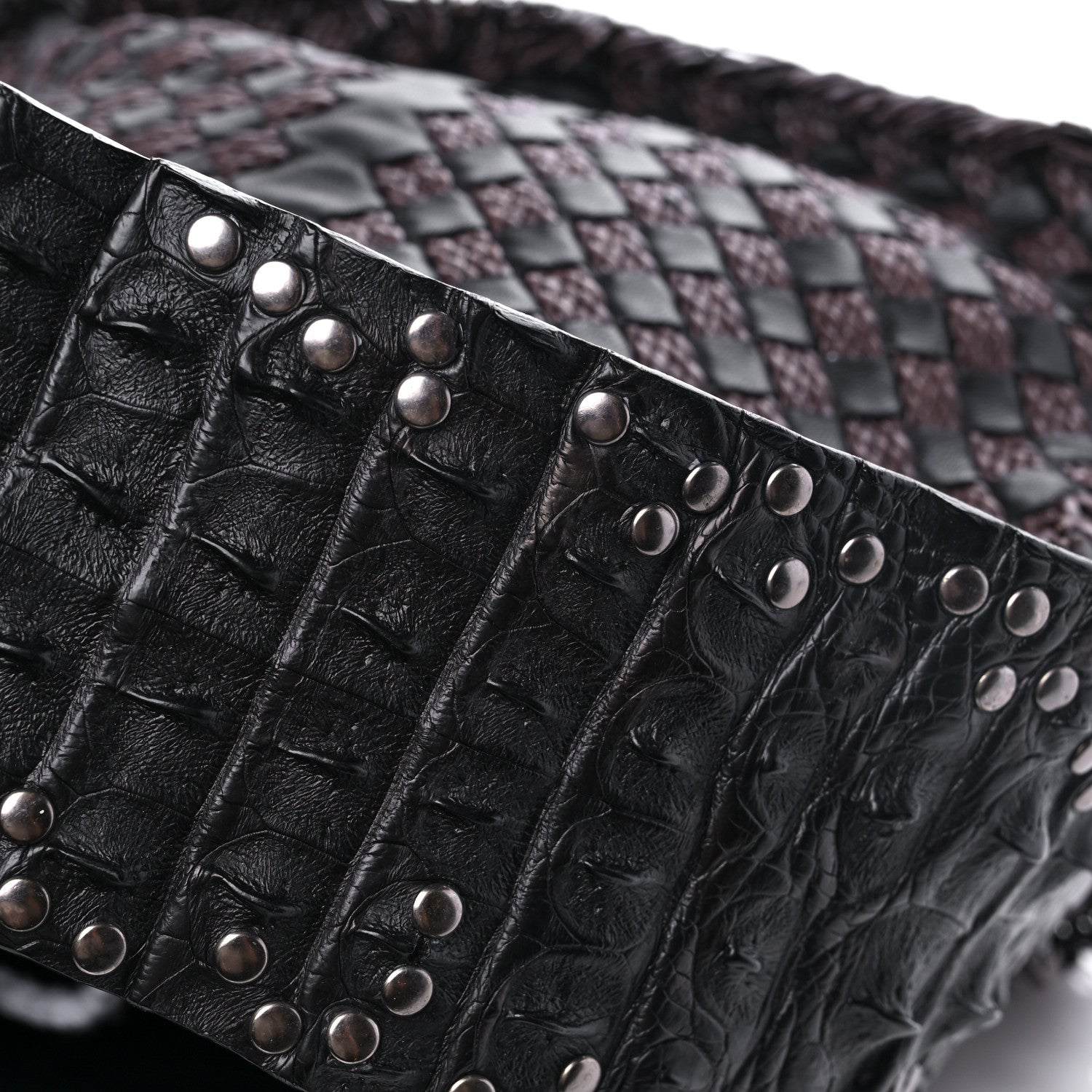 Bottega Veneta Nappa Intrecciato Alligator Fringe Shoulder Bag Black 12 of 12