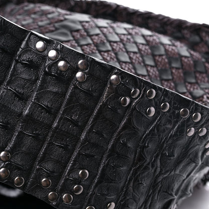 Bottega Veneta Nappa Intrecciato Alligator Fringe Shoulder Bag Black 12 of 12