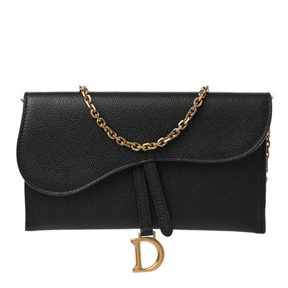 Christian Dior Grained Calfskin Saddle Chain Wallet Pouch Black 1 of 11