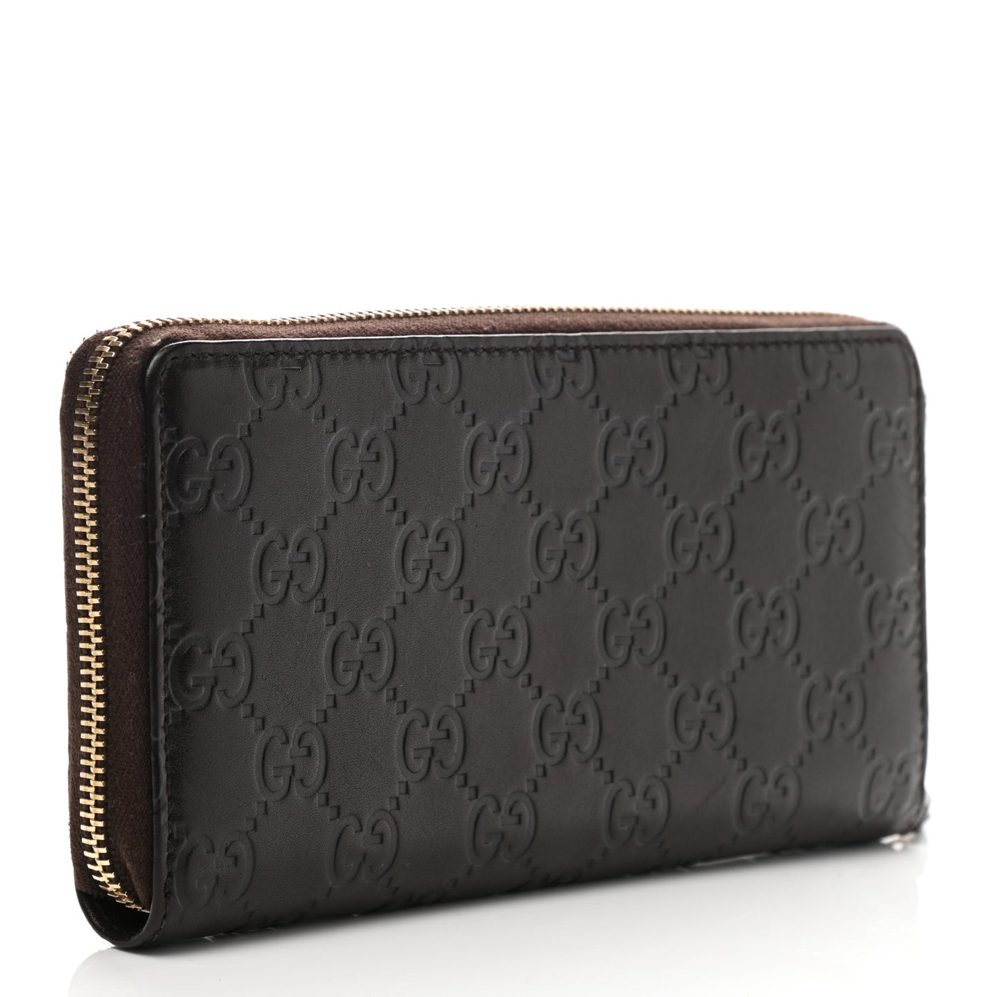 Guccissima Margaux Calfskin Metal Bar Zip Around Wallet Chocolate