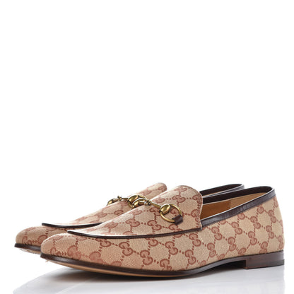 Gucci Canvas GG Monogram Horsebit Mens Jordaan Loafers 10 Beige Ruggine Light Brown 3 of 9