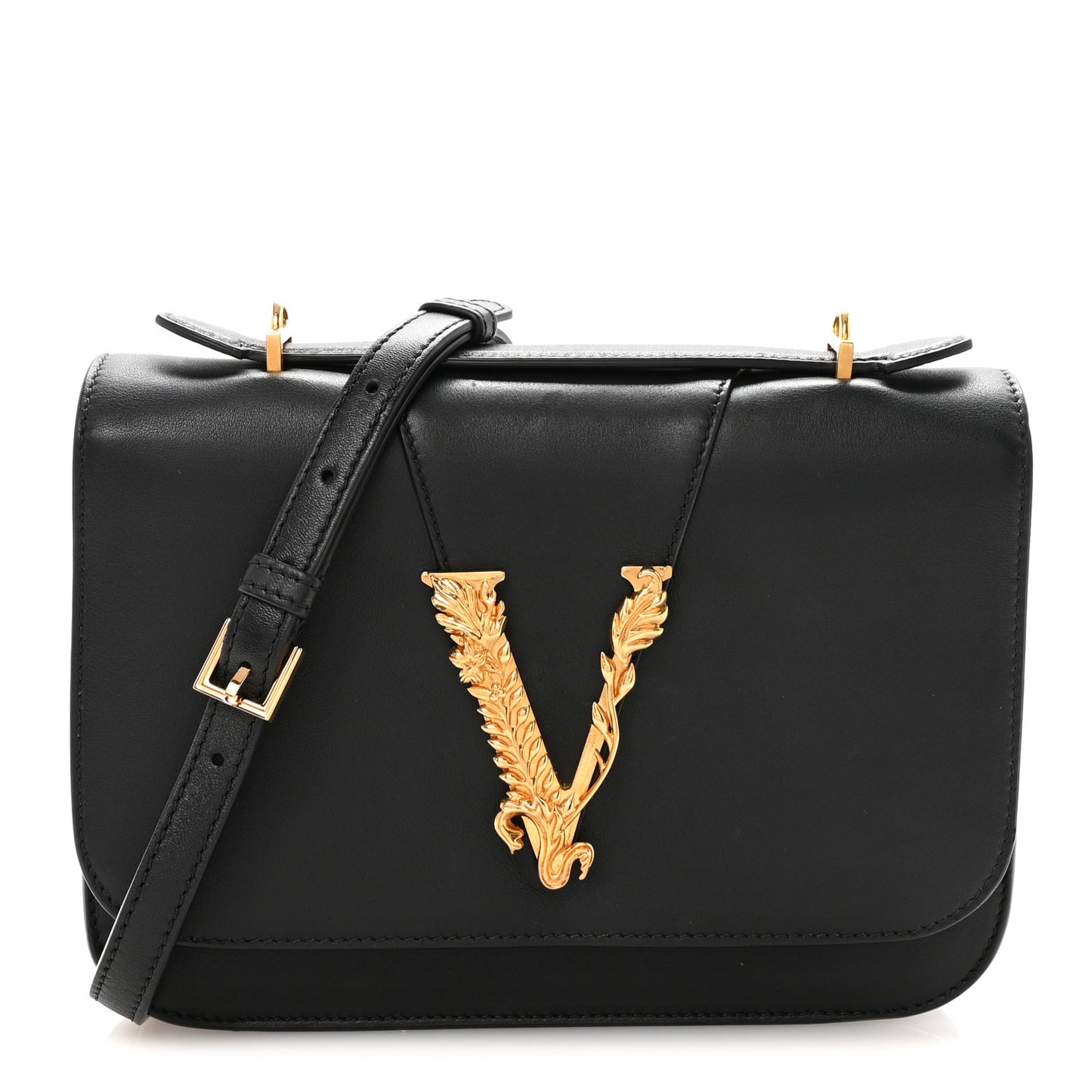 Vitello Barocco Virtus Top Handle Shoulder Bag Black