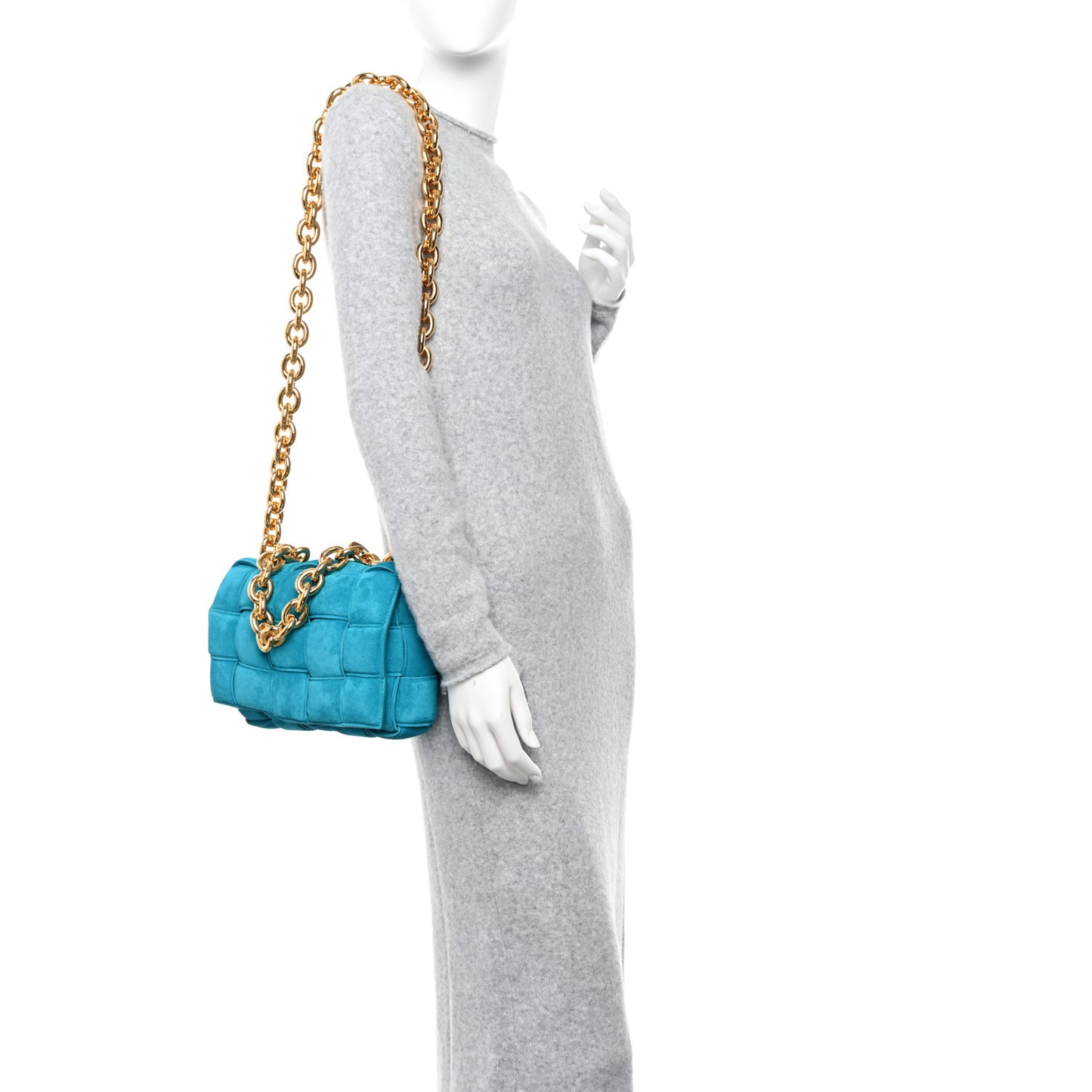 Suede Maxi Intrecciato Padded Chain Cassette Crossbody Bag Blaster