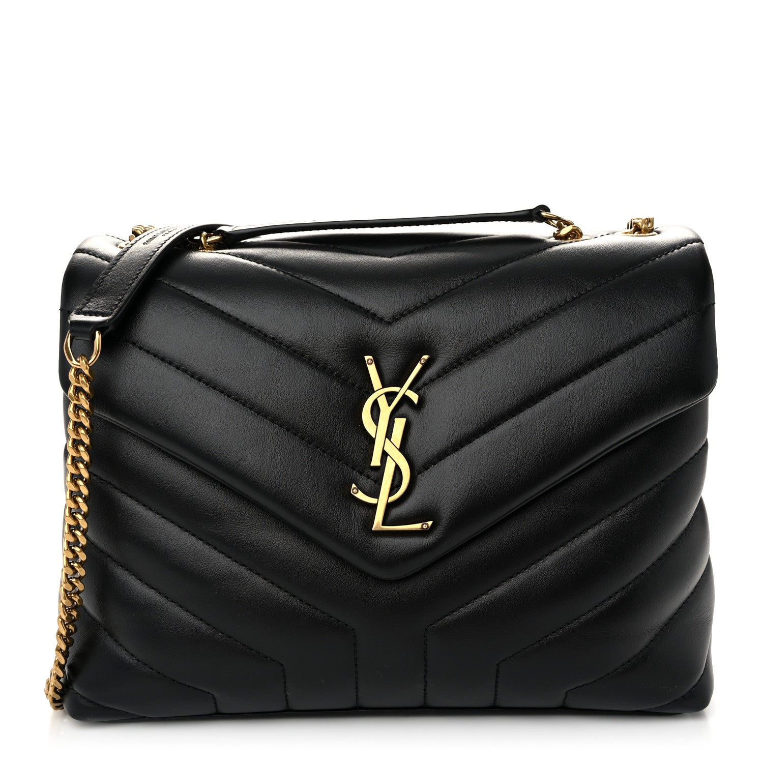Saint Laurent Calfskin Y Quilted Monogram Small Loulou Chain Satchel Black 1 of 10