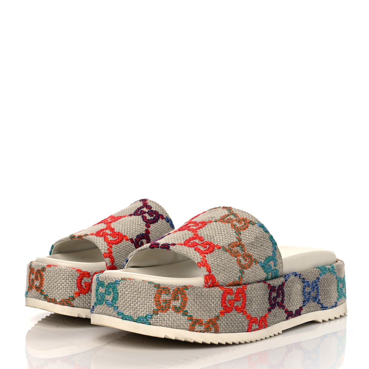 Linen Psychedelic Mini GG Monogram Angelina Platform 55mm Slide Sandals 37.5 Multicolor