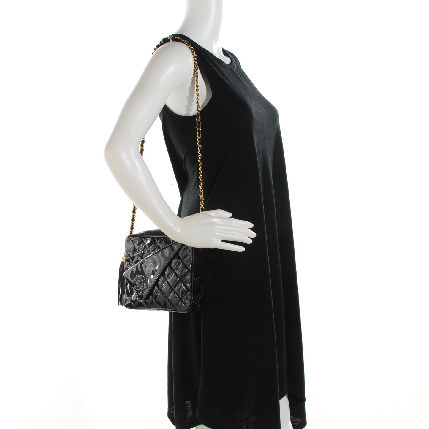 Patent Quilted Tassel Camera Case Black