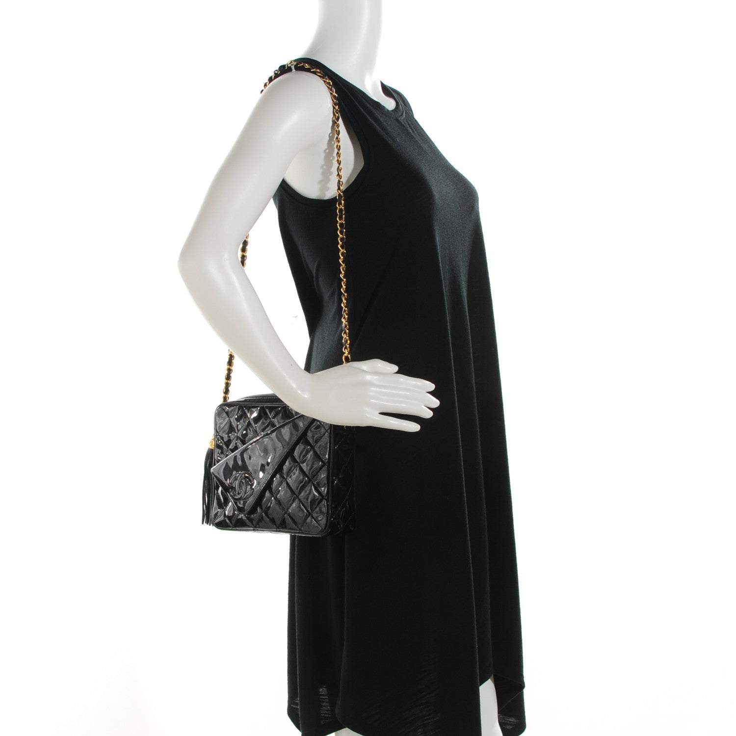 Chanel Patent Quilted Tassel Camera Case Black 2 of 11