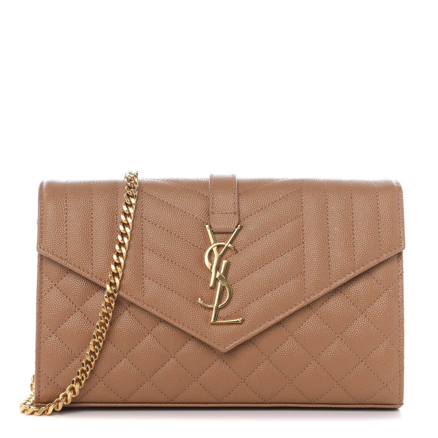 Grain De Poudre Mixed Matelasse Triquilt Monogram Chain Wallet Dune