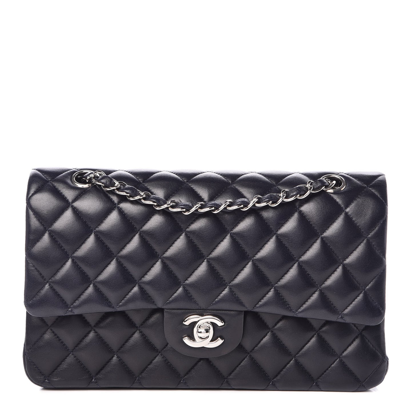 Lambskin Quilted Medium Double Flap Navy