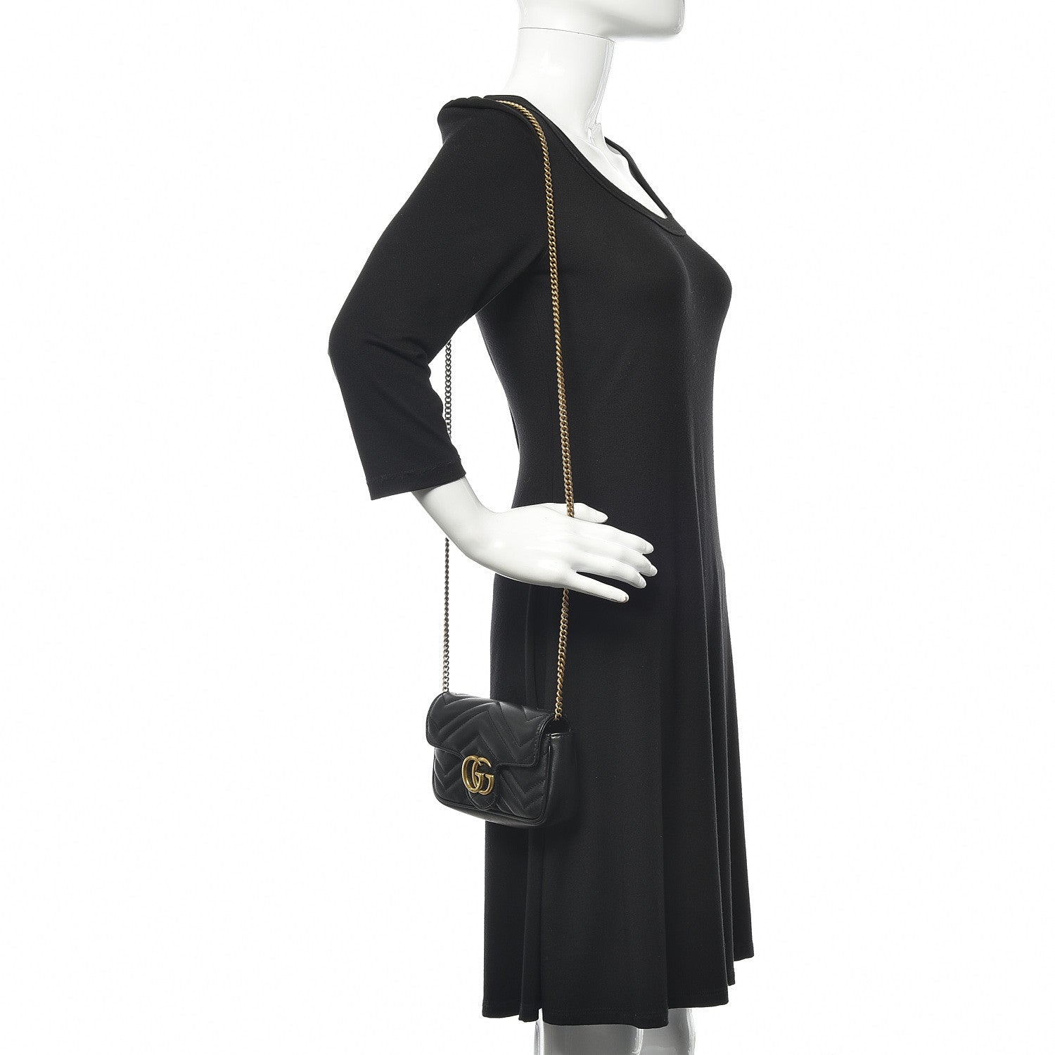 Gucci Calfskin Matelasse Super Mini GG Marmont Shoulder Bag Black 2 of 16