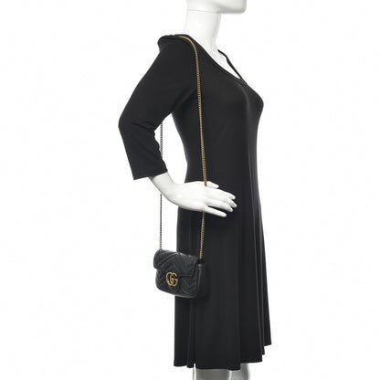 Gucci Calfskin Matelasse Super Mini GG Marmont Shoulder Bag Black 2 of 16
