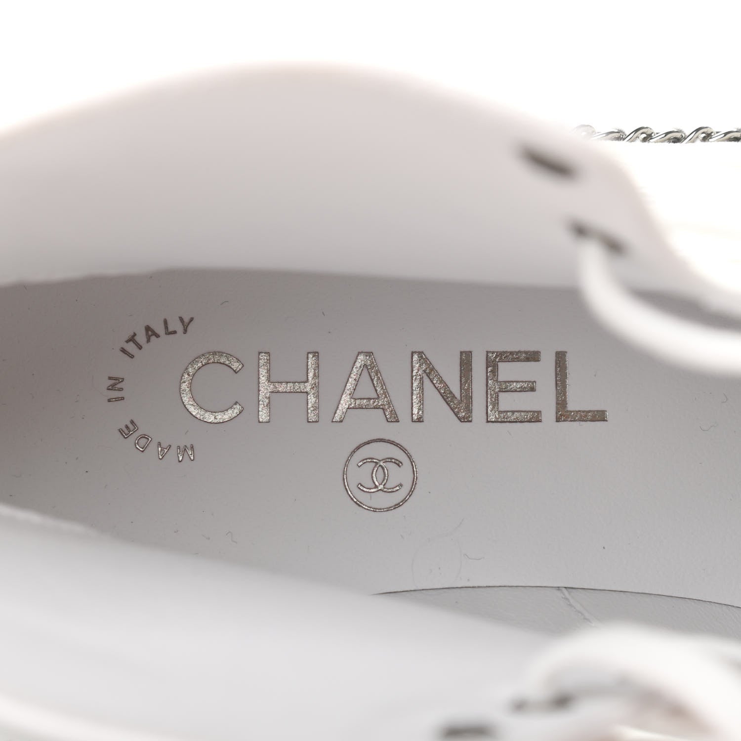 Chanel Crackled Calfskin Pearl Chain CC Combat Short Boots 37 White 6 of 10
