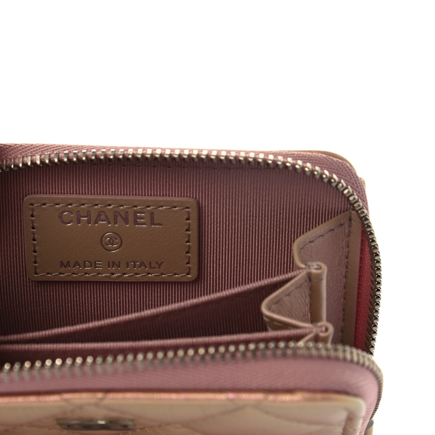 Chanel Iridescent Lambskin Quilted Zip Around Coin Purse Wallet Pink 6 of 7
