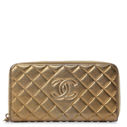 Chanel Metallic Lambskin Quilted Diamond CC Zip Around Wallet Gold 1 of 10