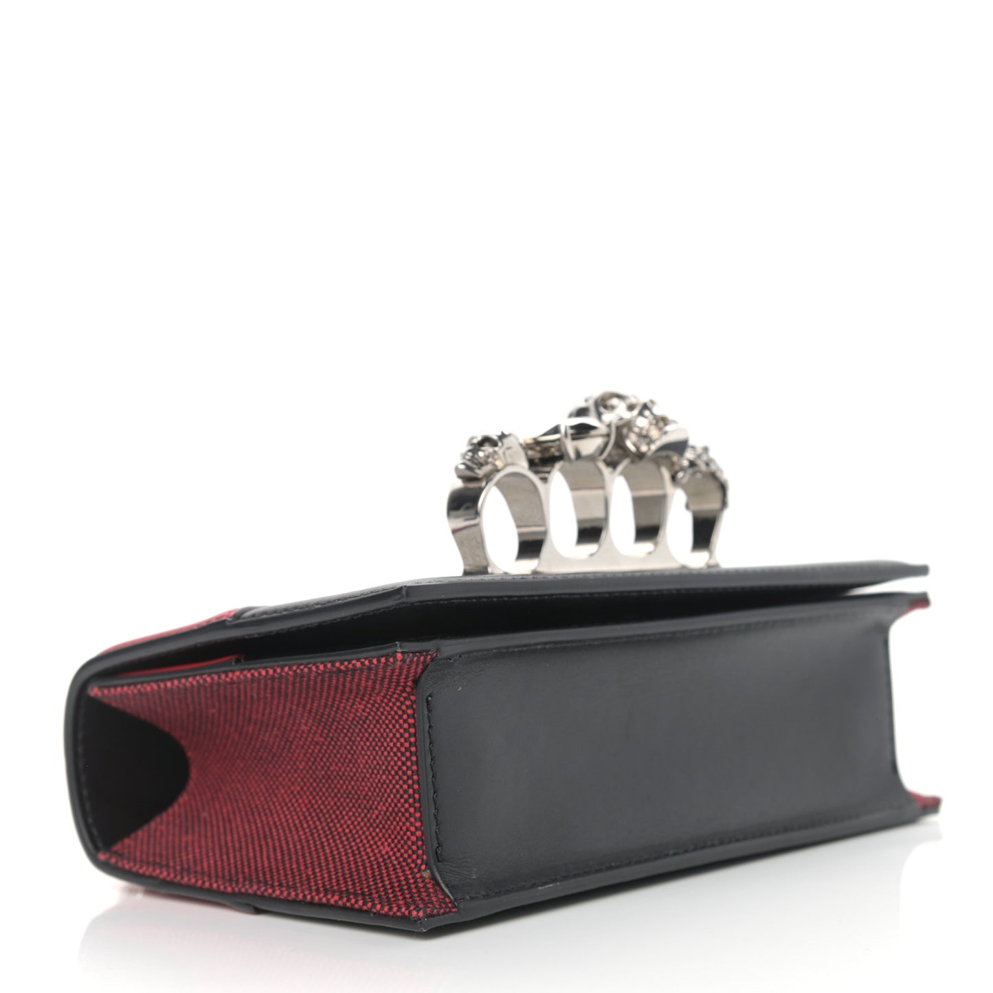 Soft Calfskin Woven Jeweled Knuckle Satchel Red Black