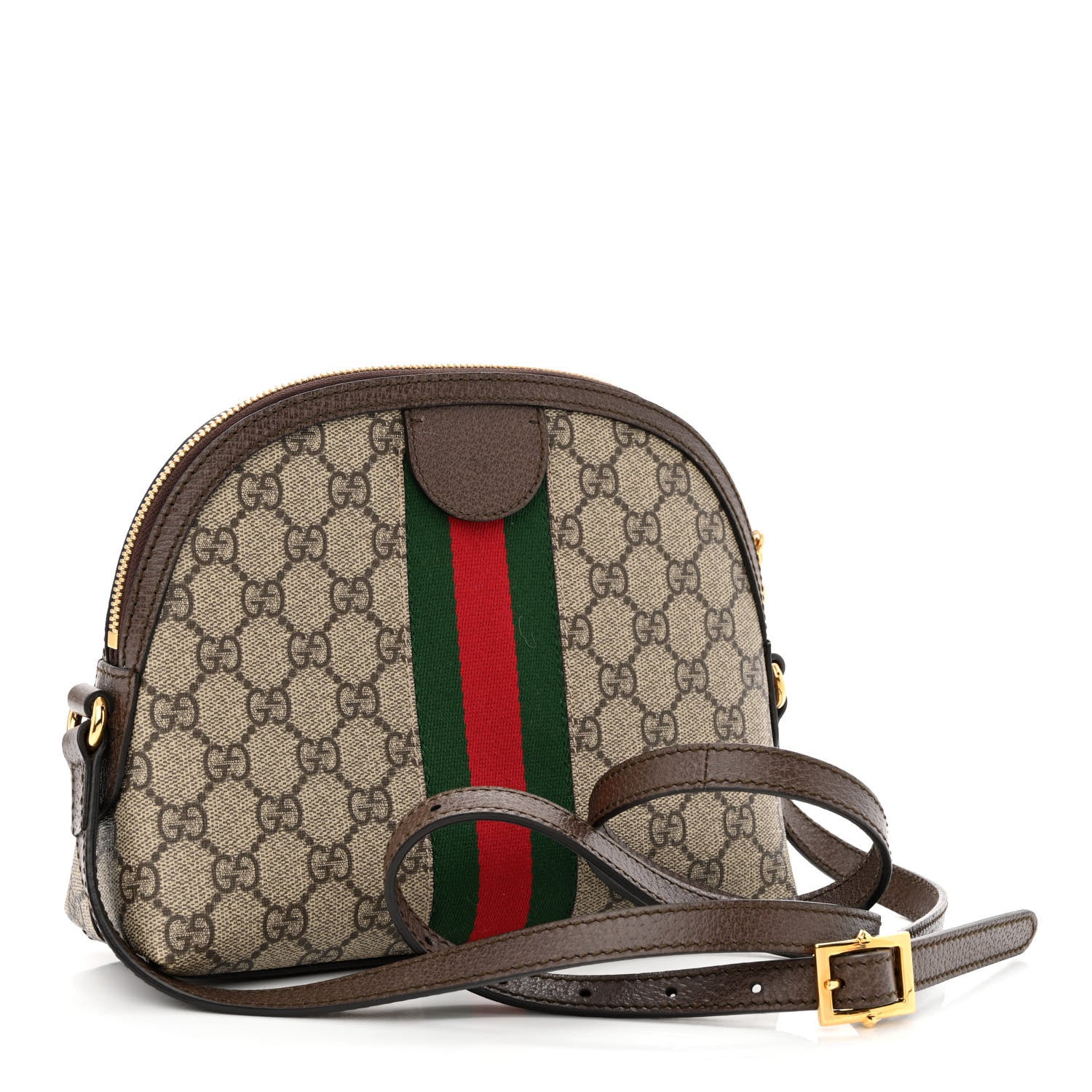 Gucci GG Supreme Monogram Textured Dollar Calfskin Web Small Ophidia Dome Shoulder Bag Beige Ebony New Acero 3 of 11
