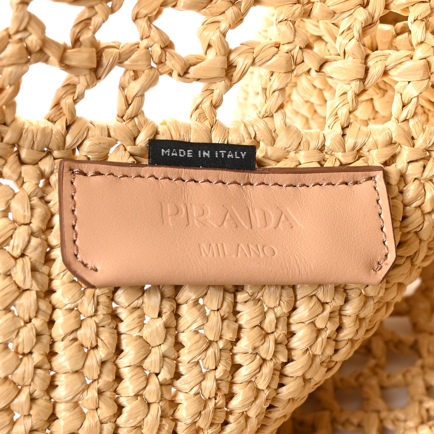 Prada Yarn Raffia Effect Crochet Logo Embroidered Small Tote Bag Naturale 6 of 9