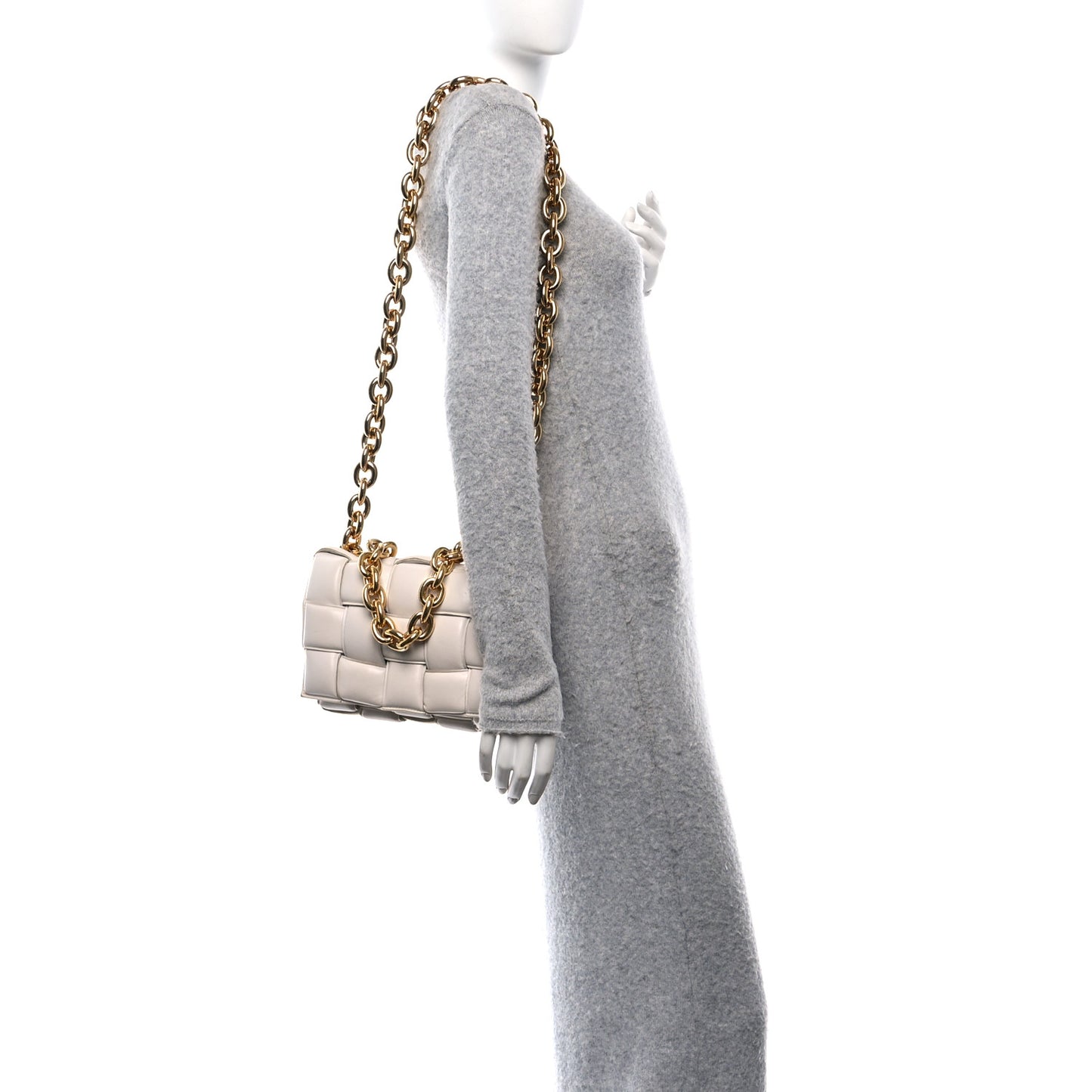 Lambskin Maxi Intreccio Padded Chain Cassette Crossbody Bag Chalk