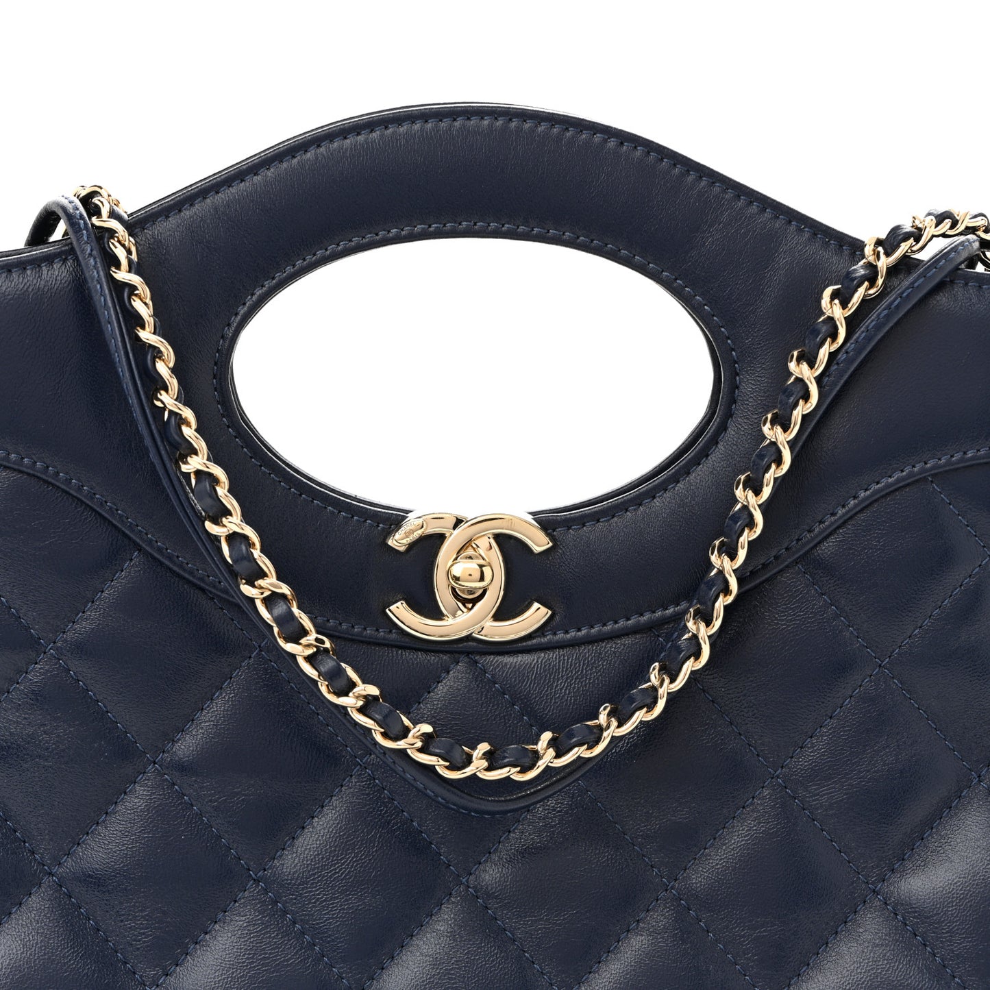 Shiny Lambskin Quilted Small 31 Shopping Bag Blue