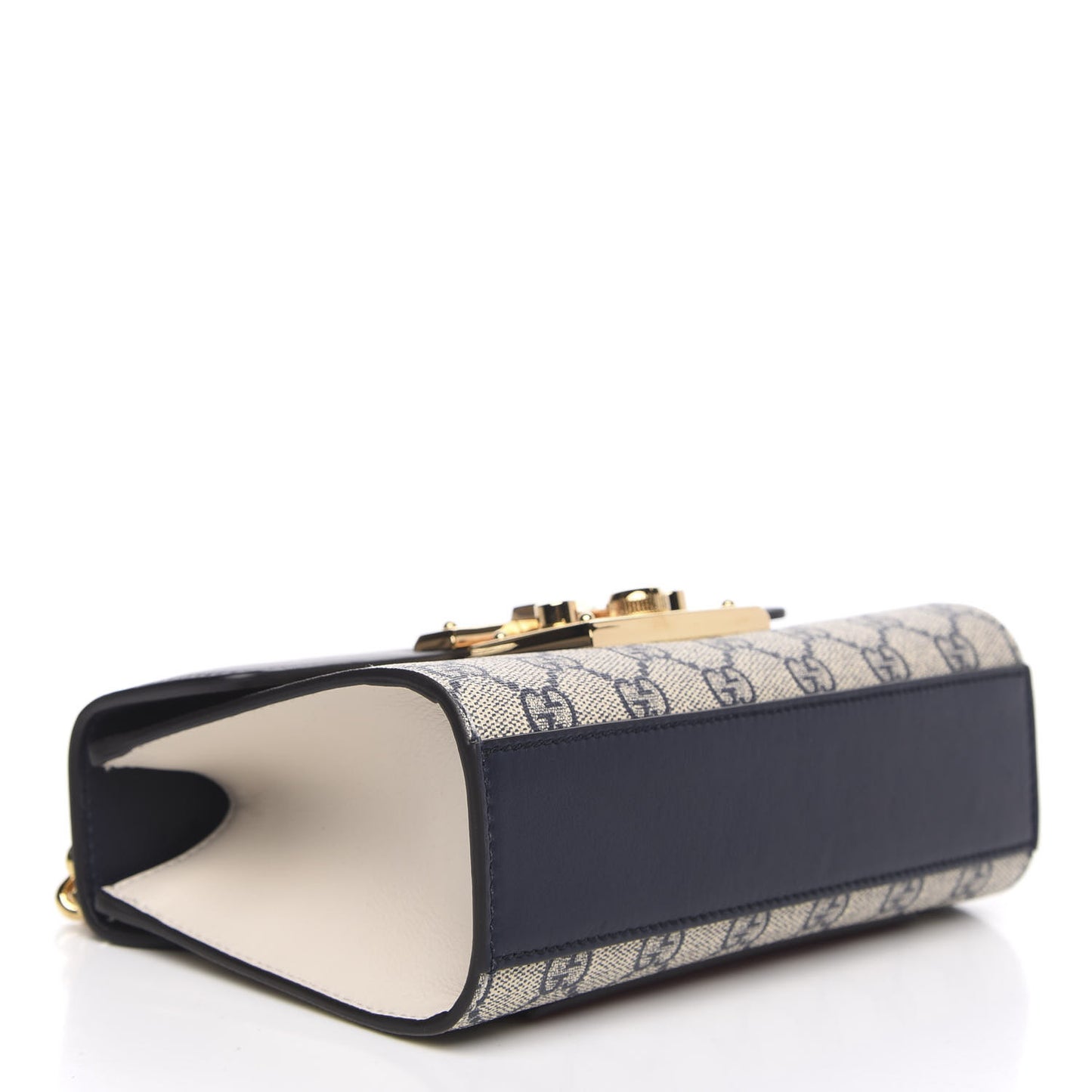 GG Supreme Monogram Moon Calfskin Small Padlock Shoulder Bag Beige Blue Mystic White Hibiscus Red