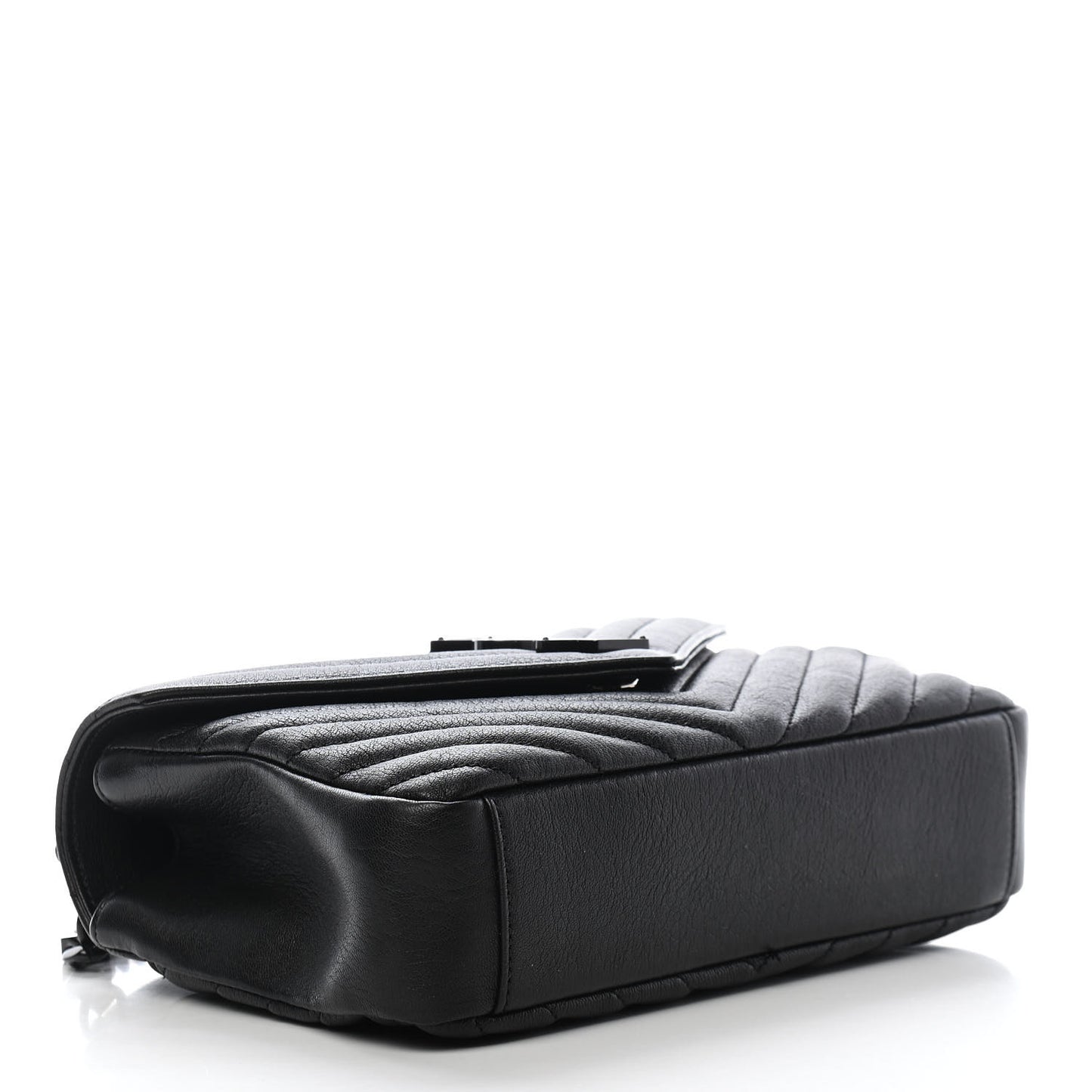 Sheepskin Matelasse Chevron Monogram Monochrome Medium College Bag Black
