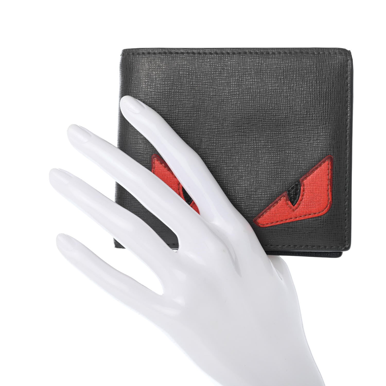 Fendi Vitello Elite Monster Eyes Inlay Bi-Fold Wallet Asfalto Papavero Black 2 of 7