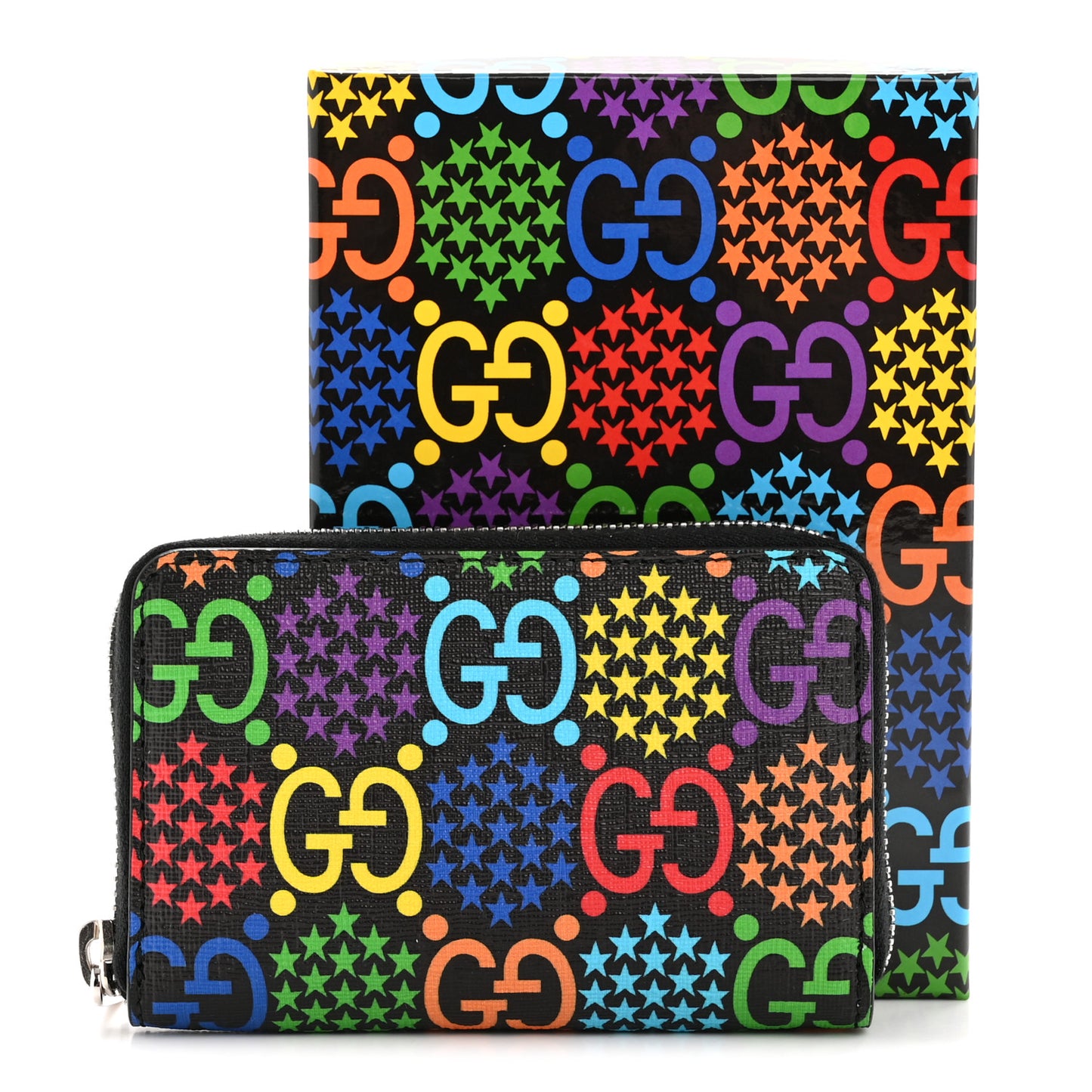 GG Supreme Monogram Psychedelic Zip Around Card Case Wallet Black