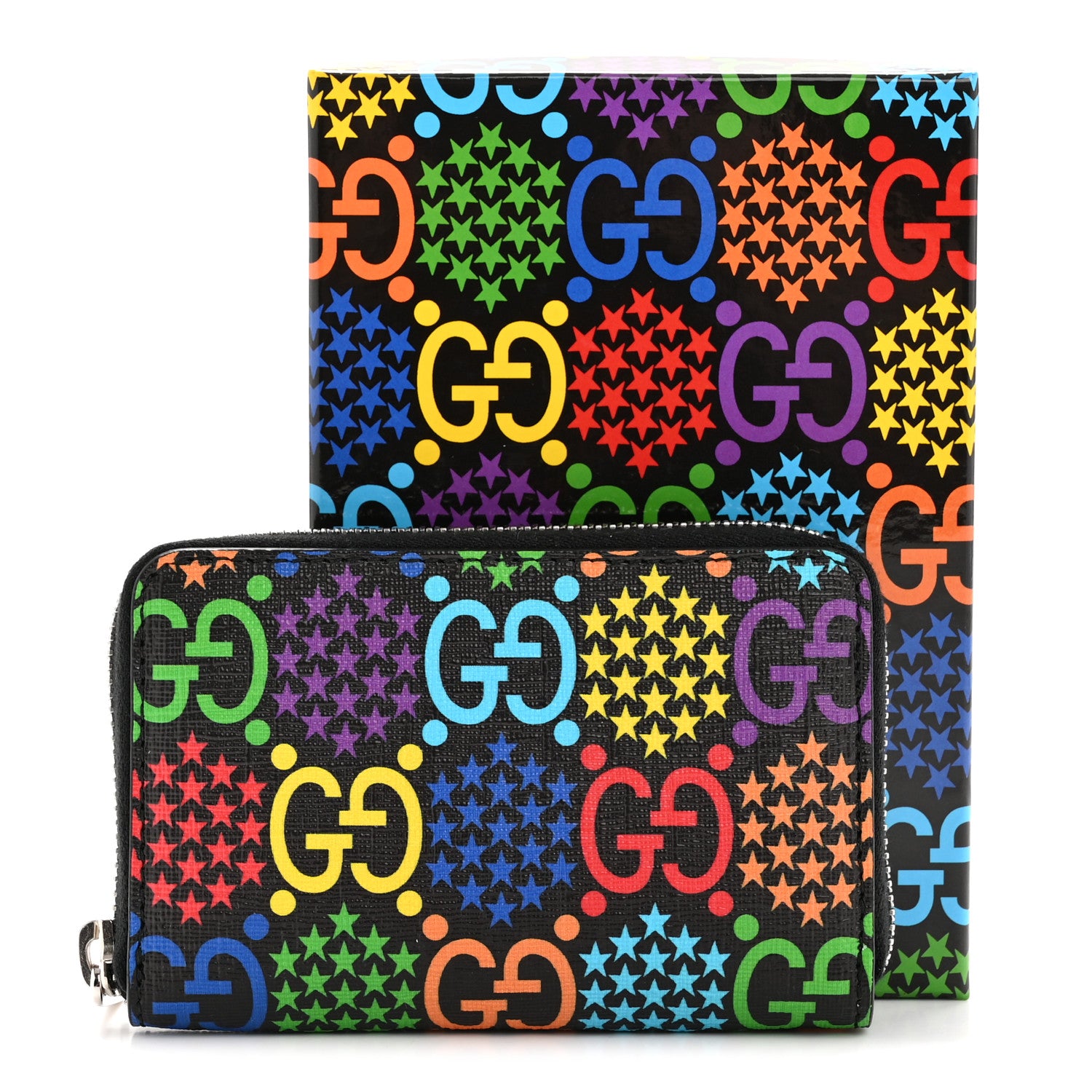 Gucci GG Supreme Monogram Psychedelic Zip Around Card Case Wallet Black 8 of 8